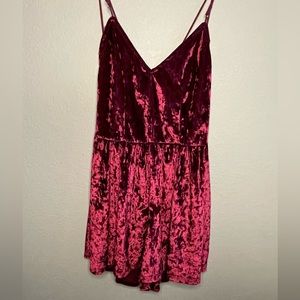 Burgundy Faux Velvet Romper